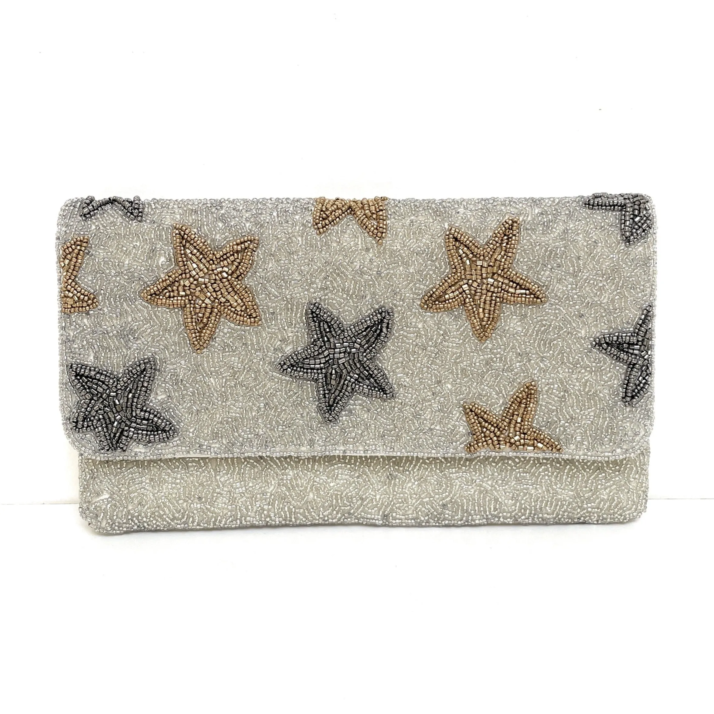 Silver Star Beaded Clutch Purse