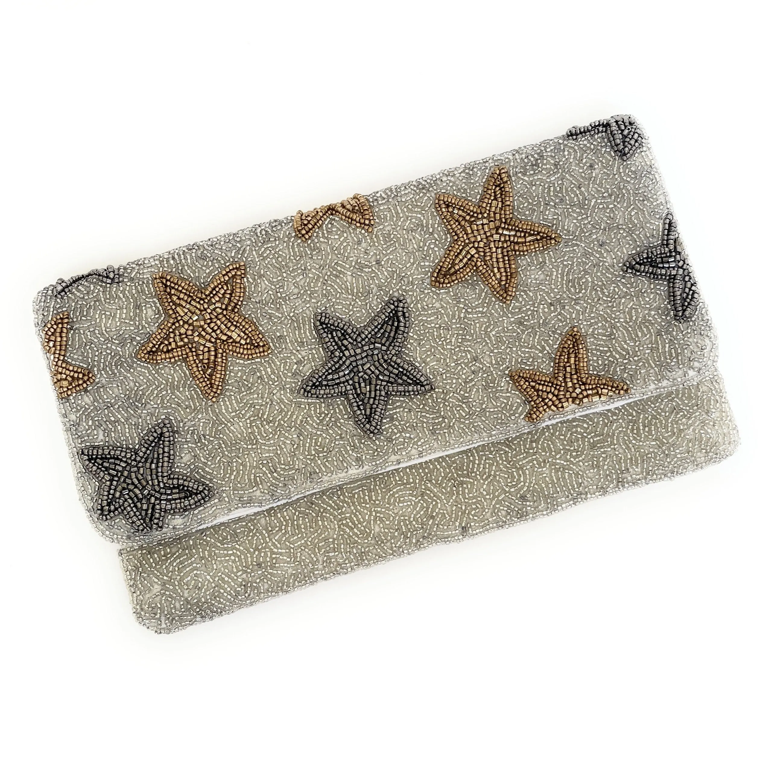 Silver Star Beaded Clutch Purse