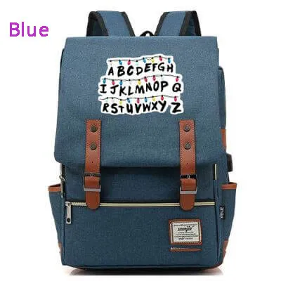 Stranger Things Backpack College School Bag Laptop Daypack(Black USB)