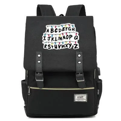 Stranger Things Backpack College School Bag Laptop Daypack(Black USB)