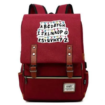 Stranger Things Backpack College School Bag Laptop Daypack(Black USB)