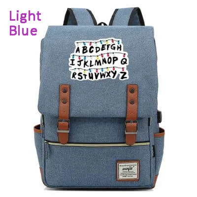 Stranger Things Backpack College School Bag Laptop Daypack(Black USB)