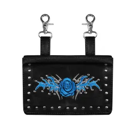 Studded Naked Cowhide Leather Belt Bag With Teal Wings