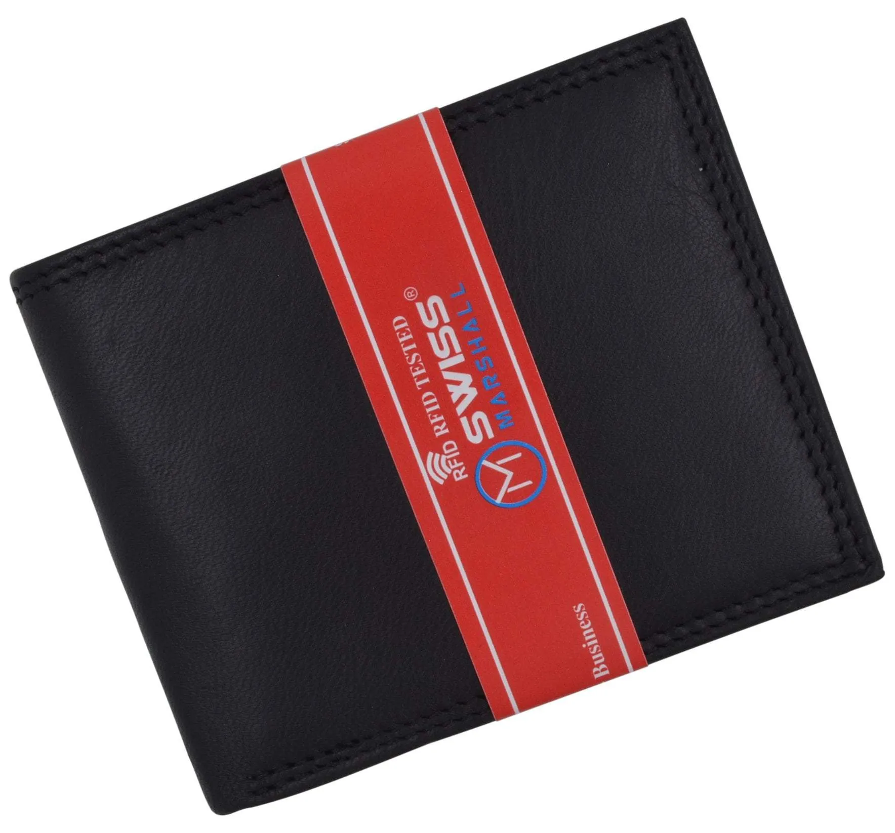 Swiss Marshall Premium Leather Men's Bifold Fixed ID Flap Card Holder Wallet