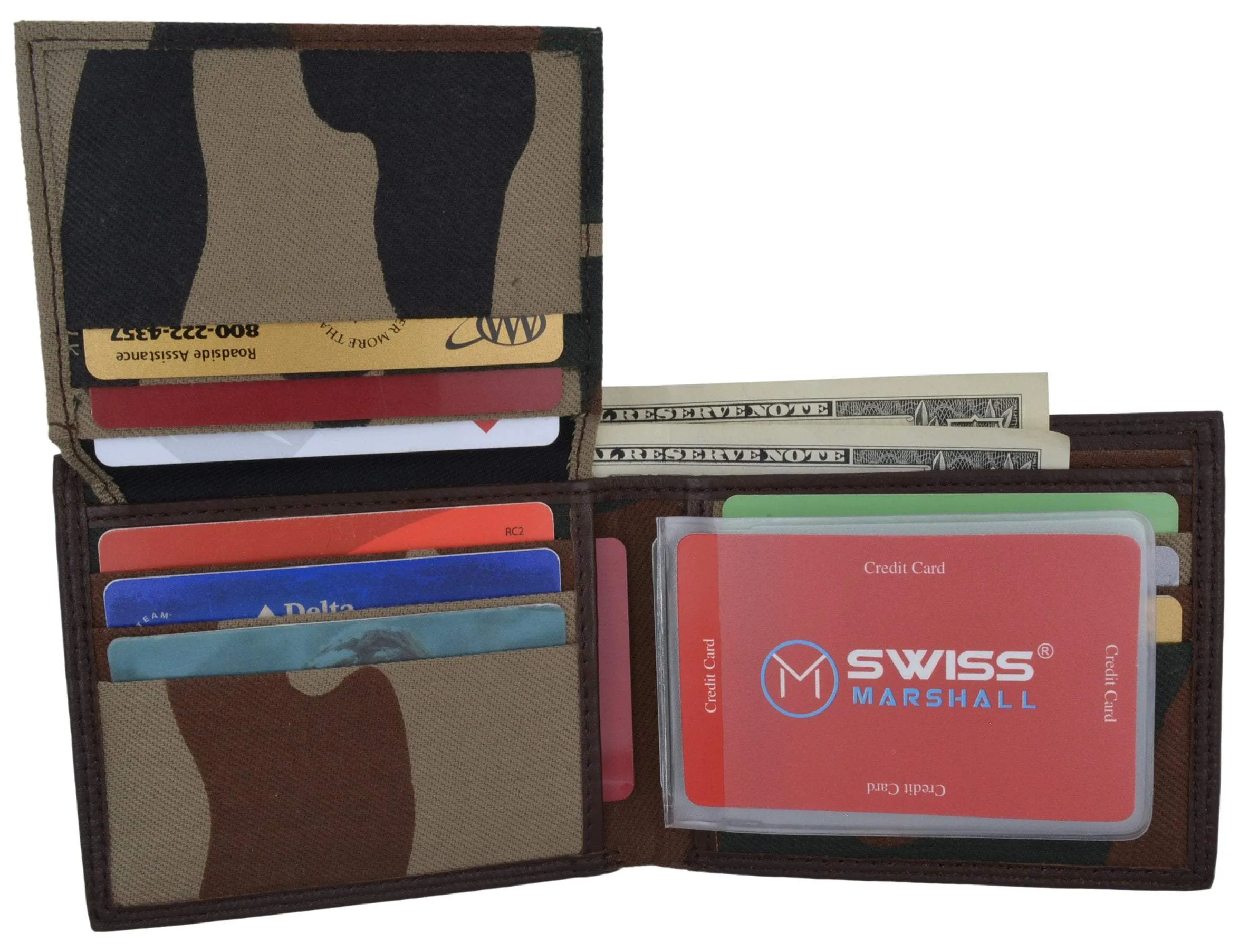 Swiss Marshall Premium Leather Men's Bifold Fixed ID Flap Card Holder Wallet