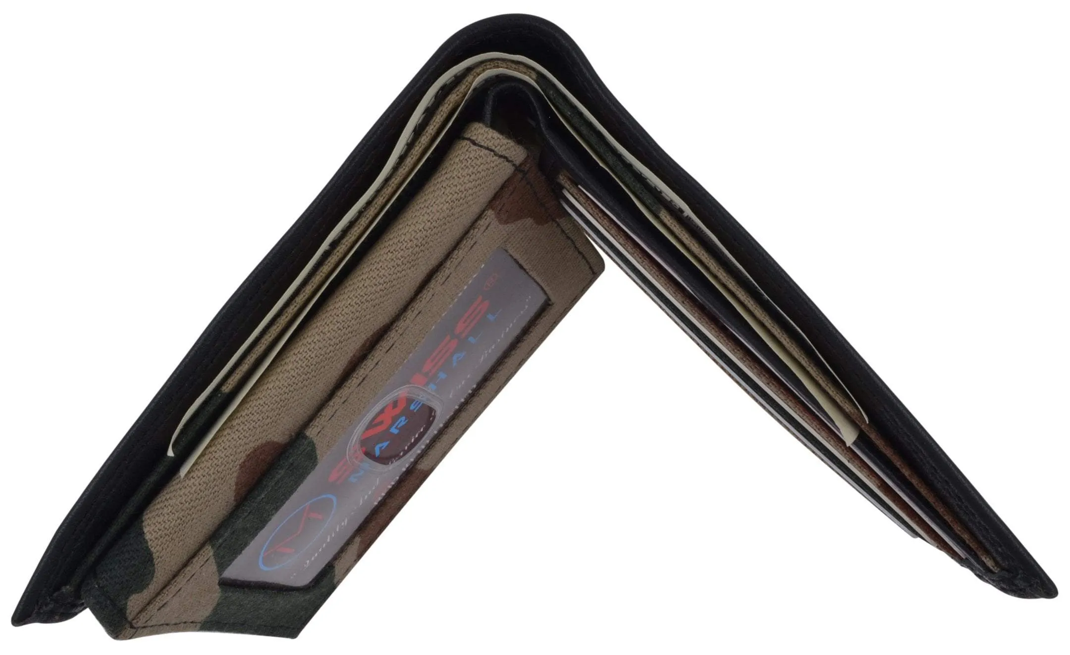 Swiss Marshall Premium Leather Men's Bifold Fixed ID Flap Card Holder Wallet