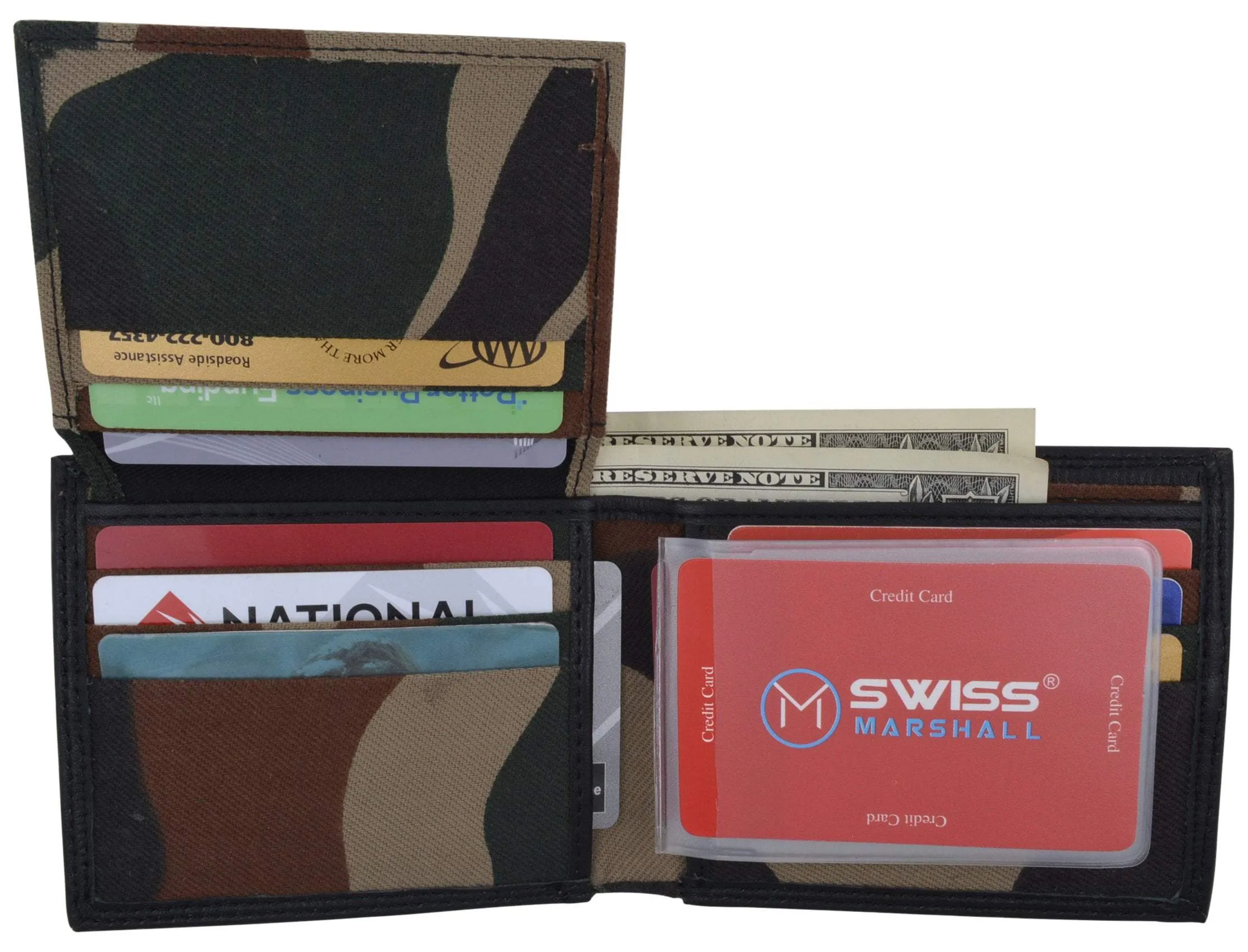 Swiss Marshall Premium Leather Men's Bifold Fixed ID Flap Card Holder Wallet