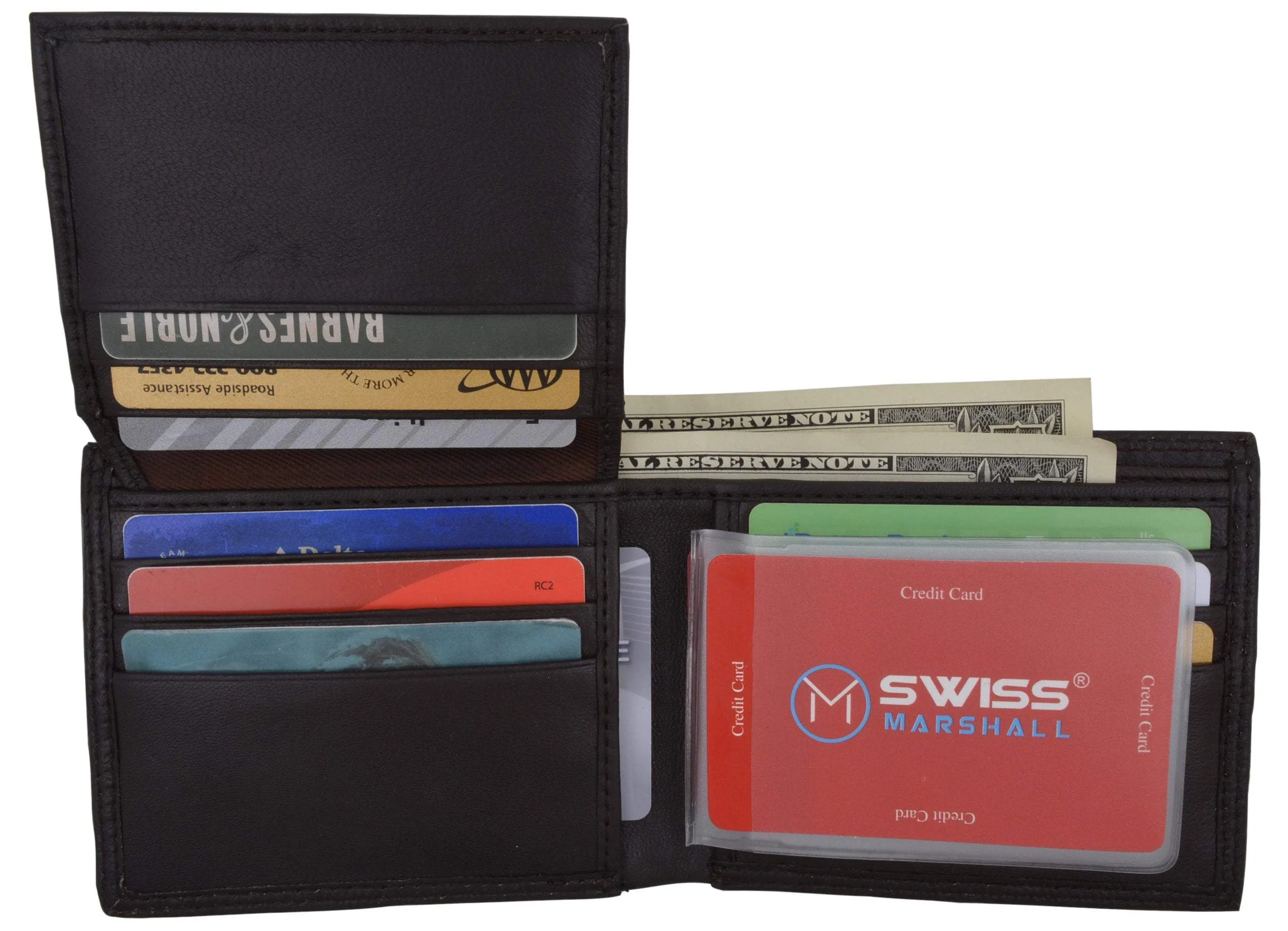 Swiss Marshall Premium Leather Men's Bifold Fixed ID Flap Card Holder Wallet