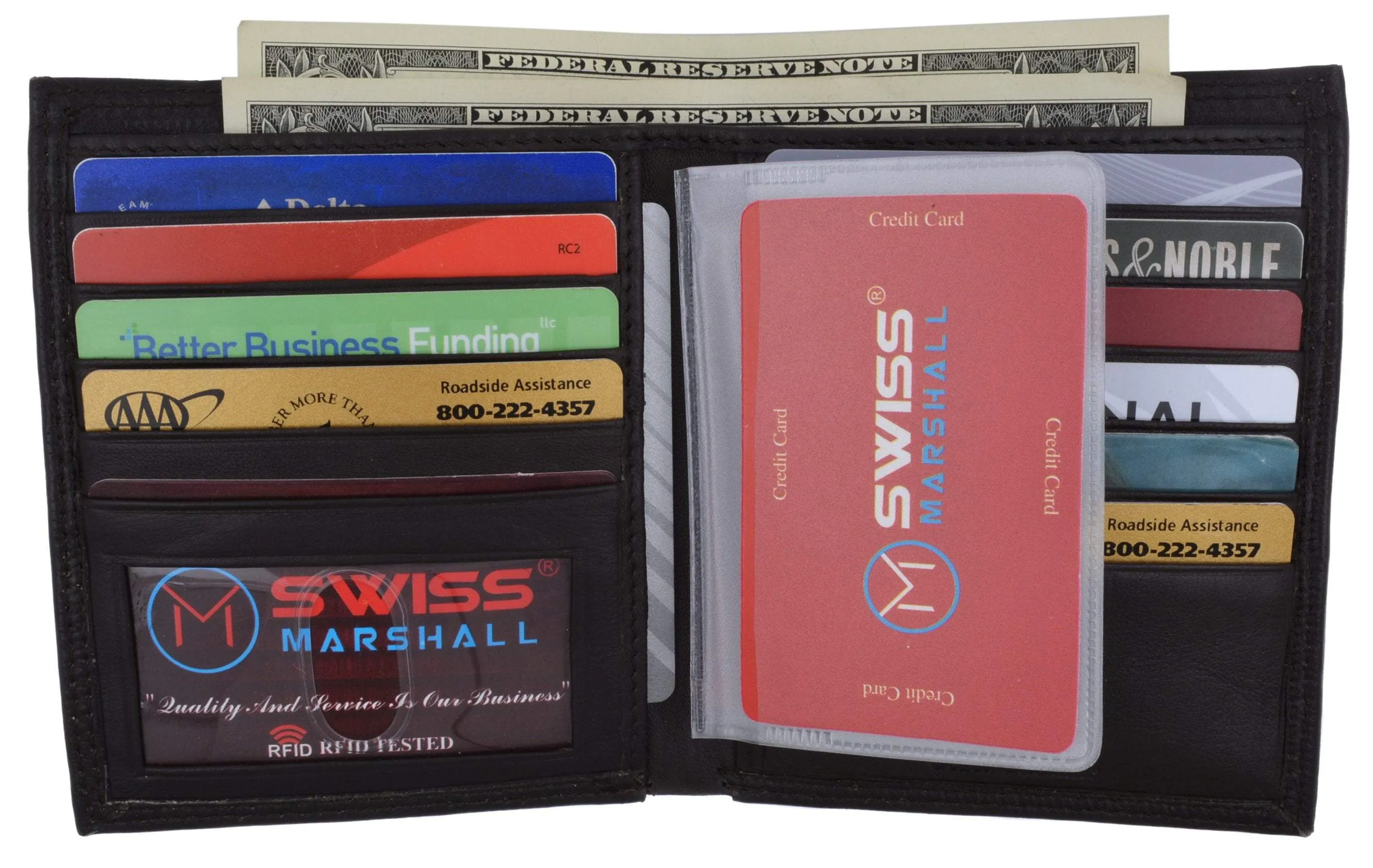 Swiss Marshall RFID Blocking Men's Slim Bifold Hipster Credit Card Premium Lambskin Leather European Wallet