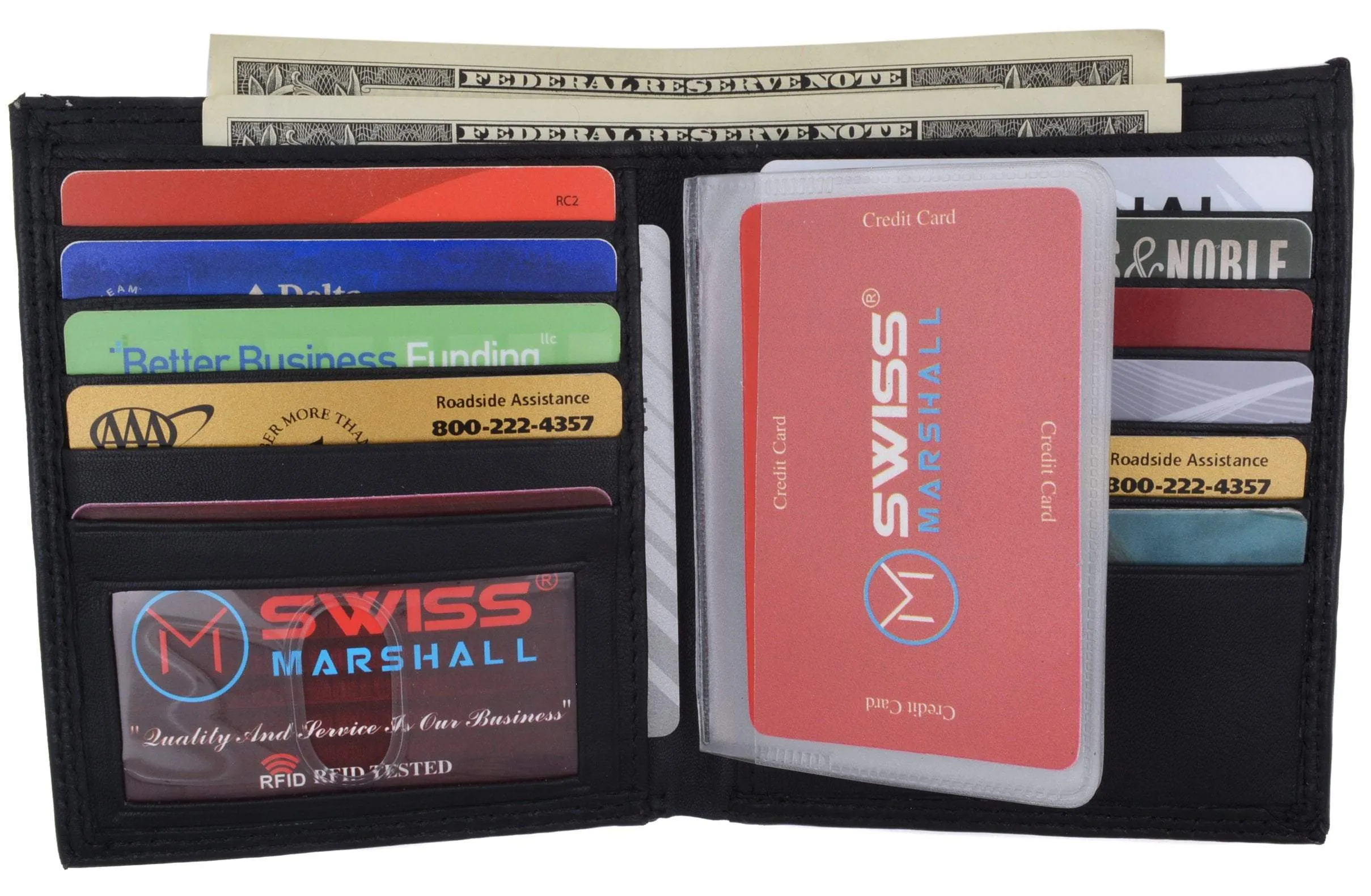 Swiss Marshall RFID Blocking Men's Slim Bifold Hipster Credit Card Premium Lambskin Leather European Wallet