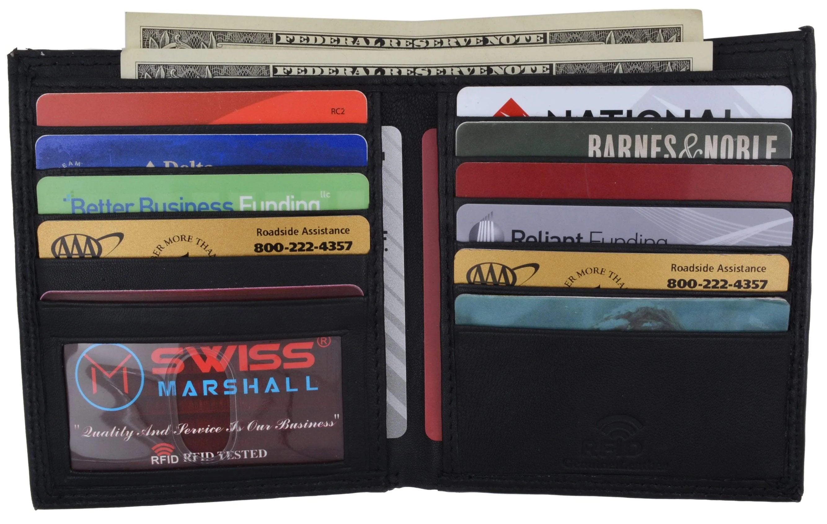 Swiss Marshall RFID Blocking Men's Slim Bifold Hipster Credit Card Premium Lambskin Leather European Wallet