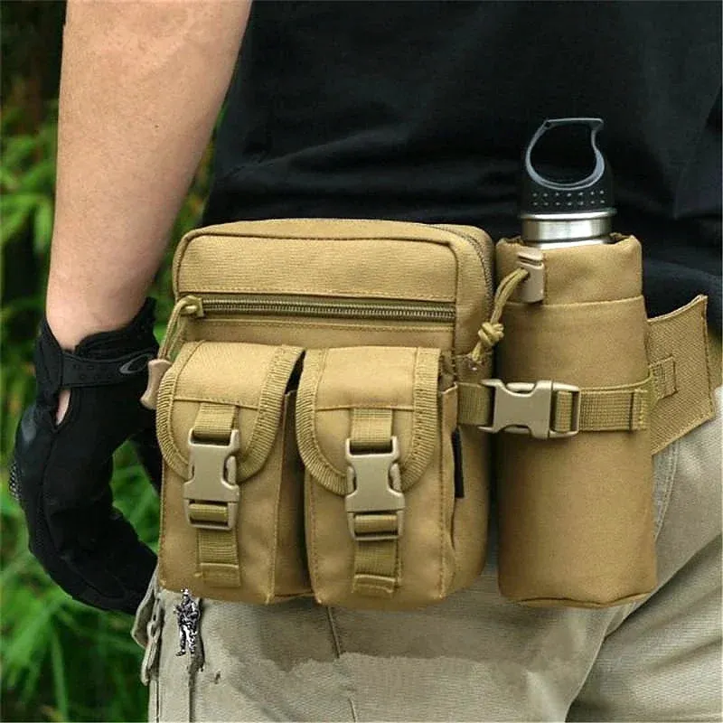 Tactical Men Waist Pack Nylon Hiking Water Bottle Phone Pouch Outdoor Sports Hunting Climbing Camping Belt Bag