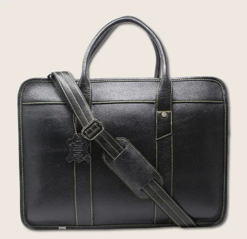 Taha Boxy Genuine Leather Black Laptop Bag