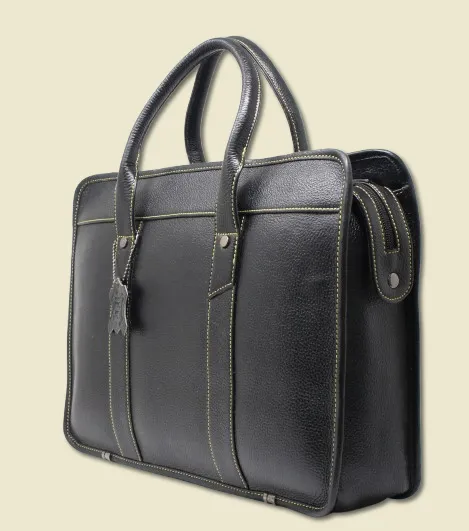 Taha Boxy Genuine Leather Black Laptop Bag