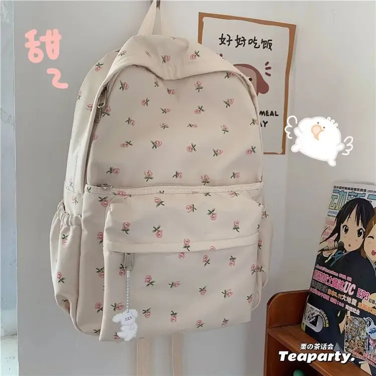 TAVIMART  -  Korean Version of Ins Fengshen Small Fresh Schoolbag Female High School Student Backpack Japanese Floral Soft Girl Backpack