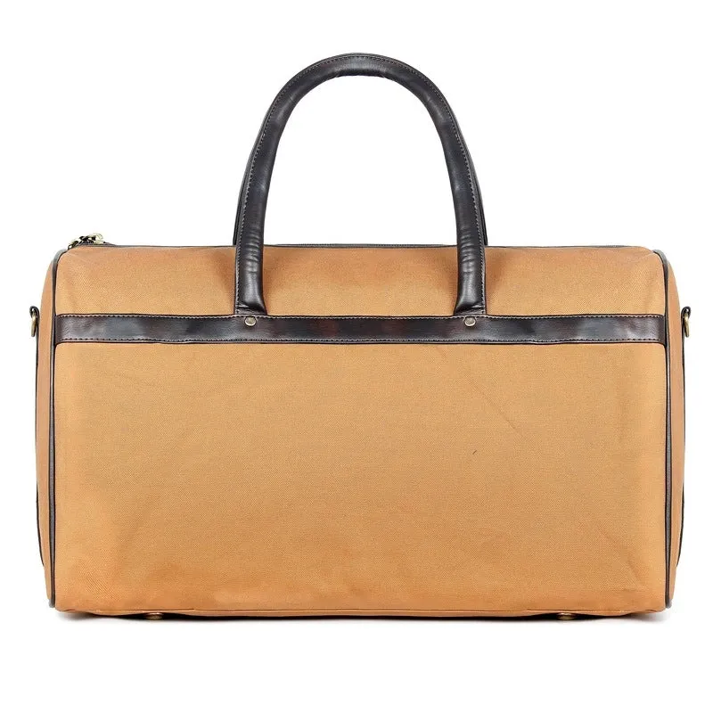 The Clownfish Alwyn 35 litres Canvas with Faux Leather Unisex Travel Duffle Bag Weekender Bag (Yellow ochre)