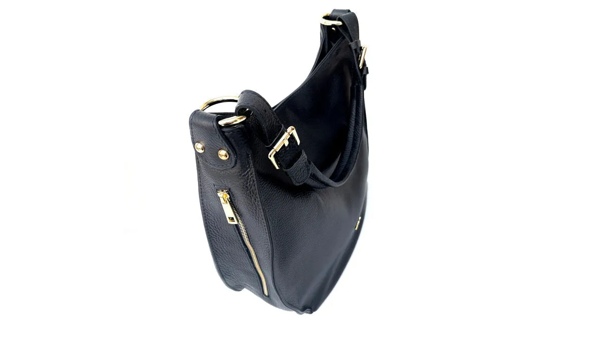 The Harriet Black Leather Bag With Black & Stone Arrow Strap