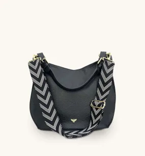 The Harriet Black Leather Bag With Black & Stone Arrow Strap