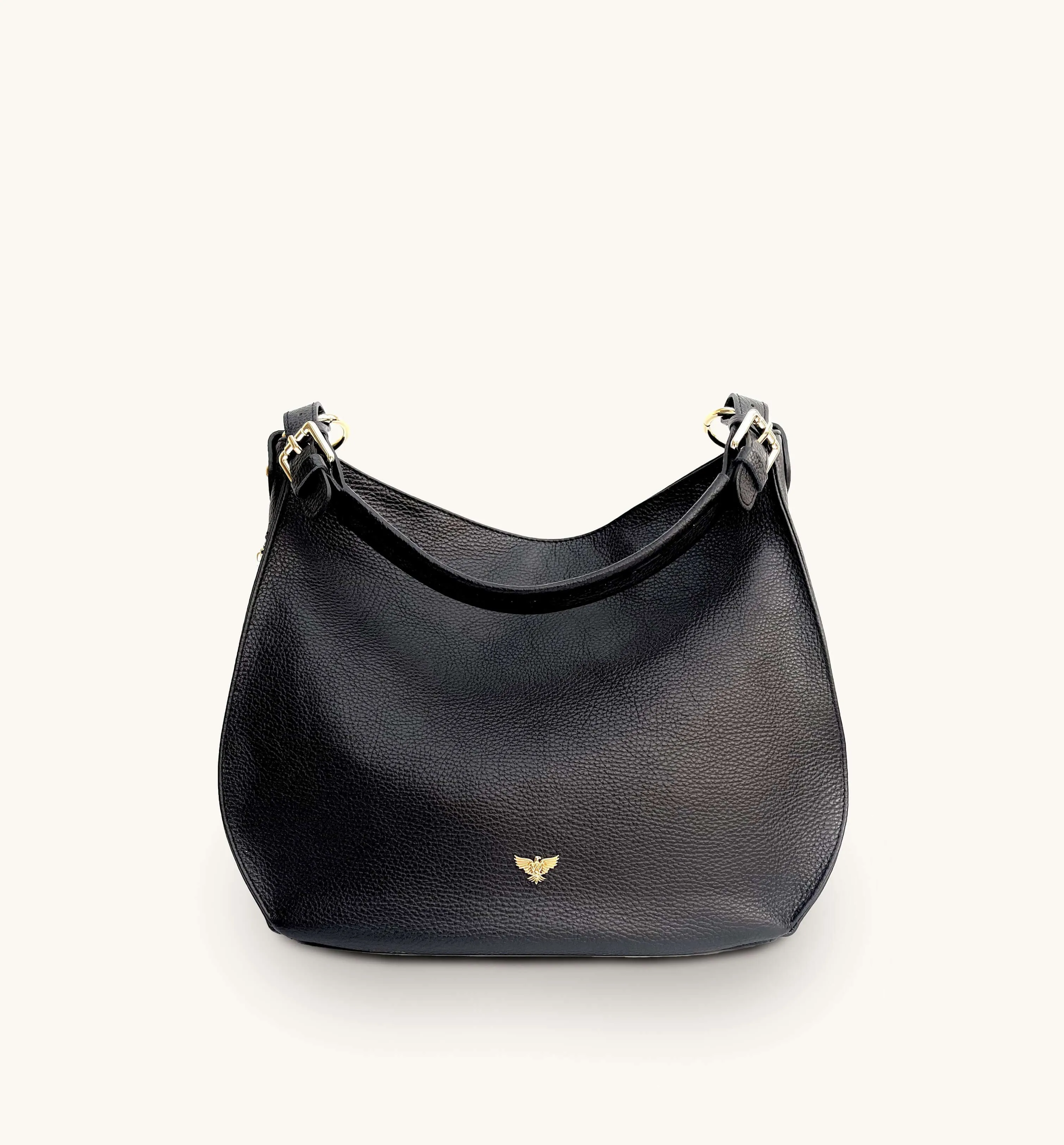 The Harriet Black Leather Bag With Black & Stone Arrow Strap