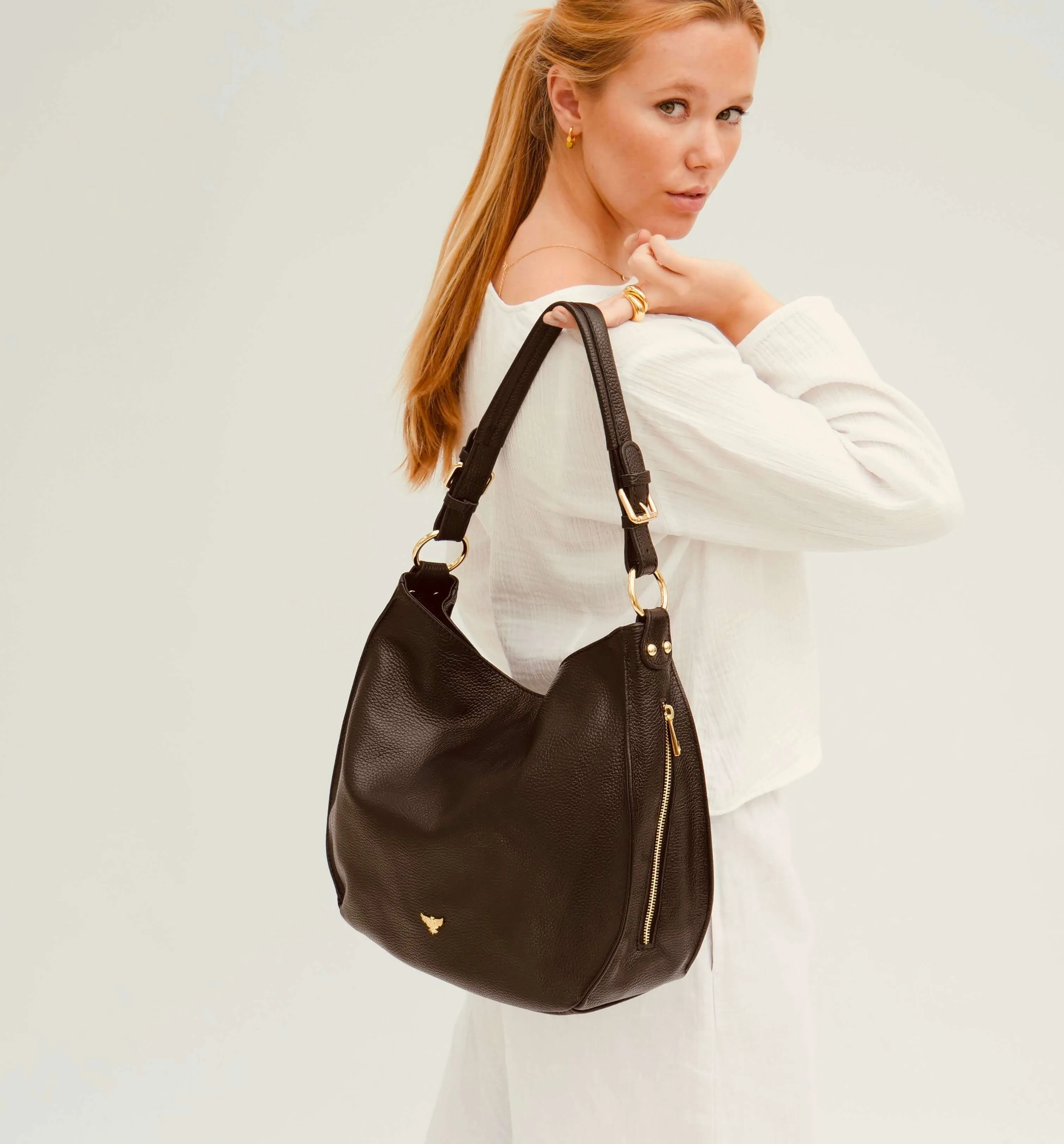 The Harriet Black Leather Bag With Black & Stone Arrow Strap