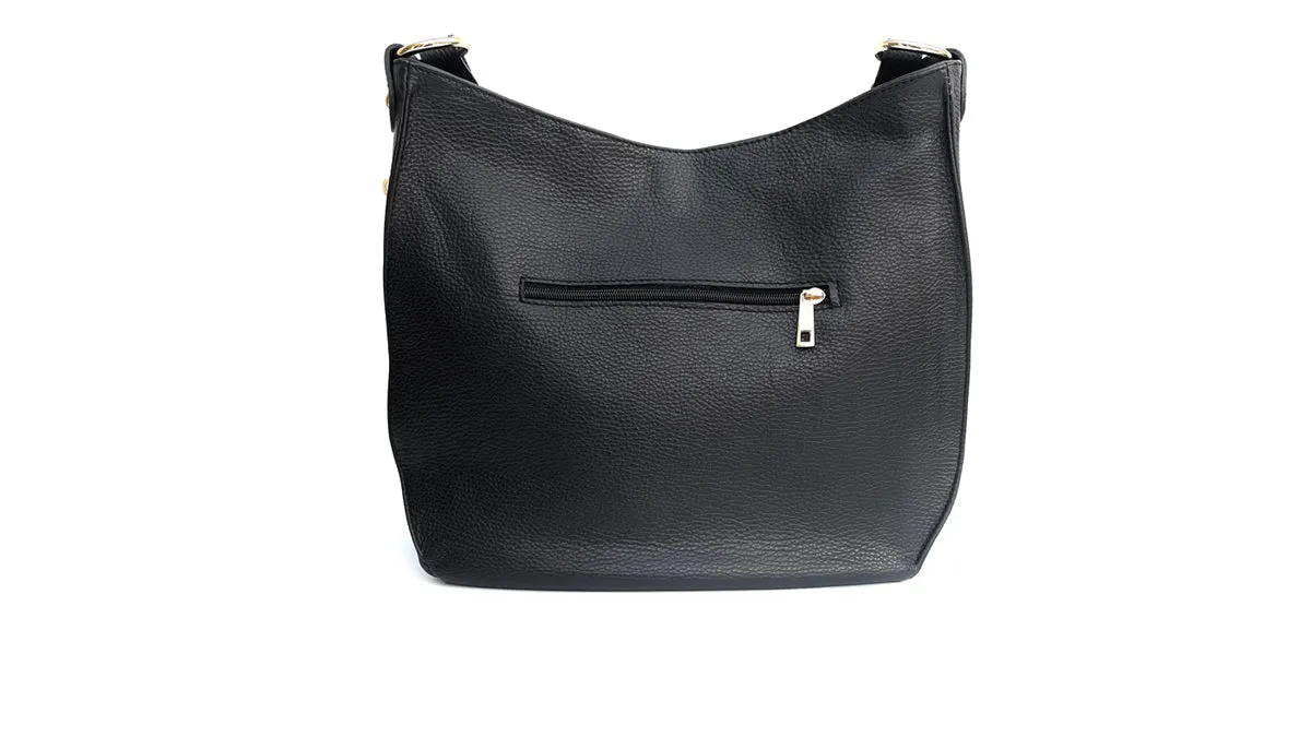 The Harriet Black Leather Bag With Black & Stone Arrow Strap