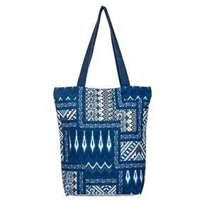 Tikuli Polyester Durable Canvas Large Size Printed Tote Bag for Women with ZIP (Blue)