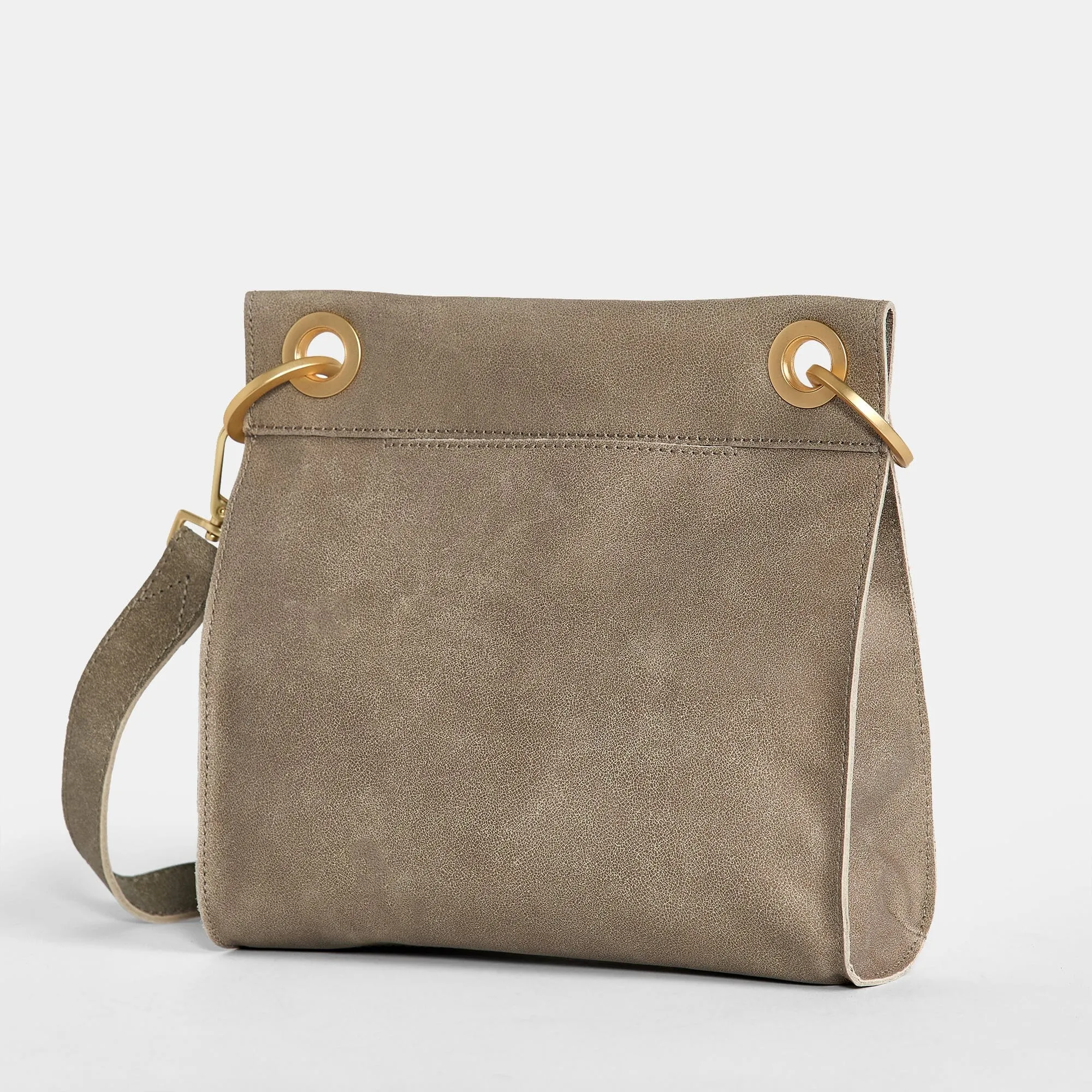 Tony Medium Leather Crossbody Bag - Pewter and Brushed Gold