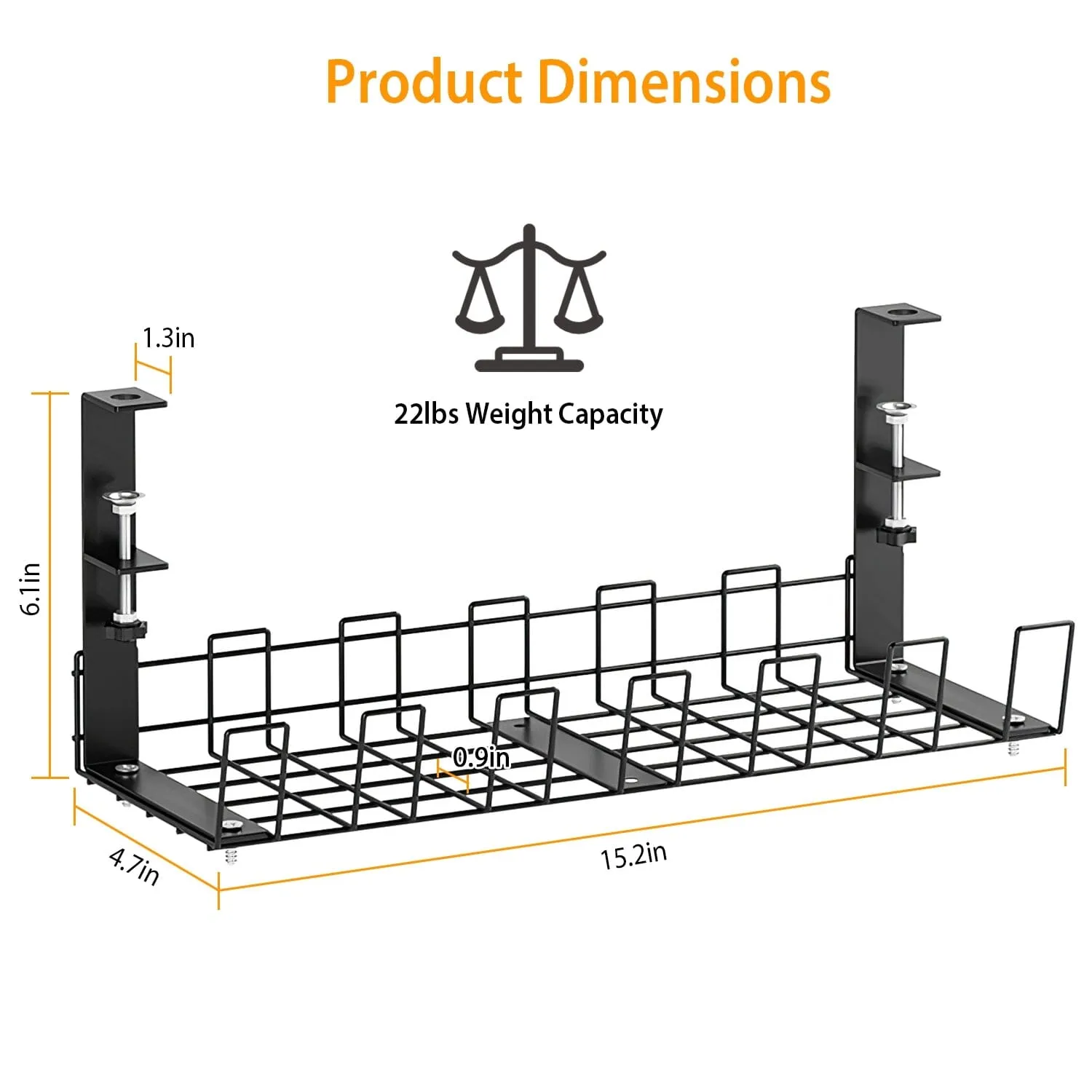 Under Desk Cable Management Tray 15.2in No Drill Desk Cable Cord Organizer