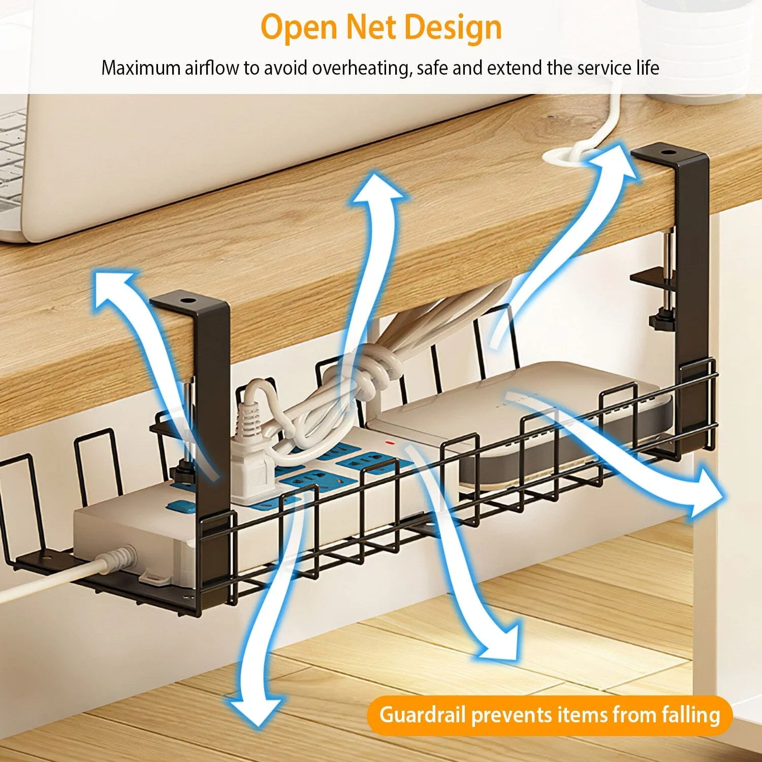 Under Desk Cable Management Tray 15.2in No Drill Desk Cable Cord Organizer