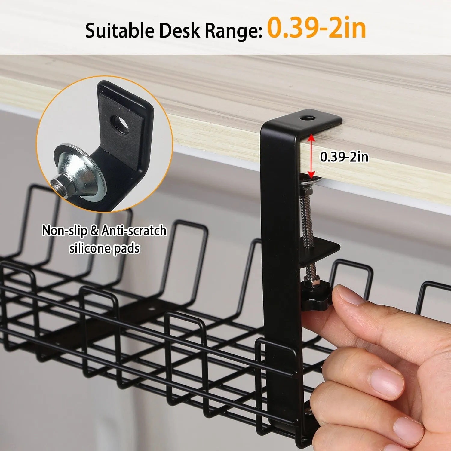 Under Desk Cable Management Tray 15.2in No Drill Desk Cable Cord Organizer