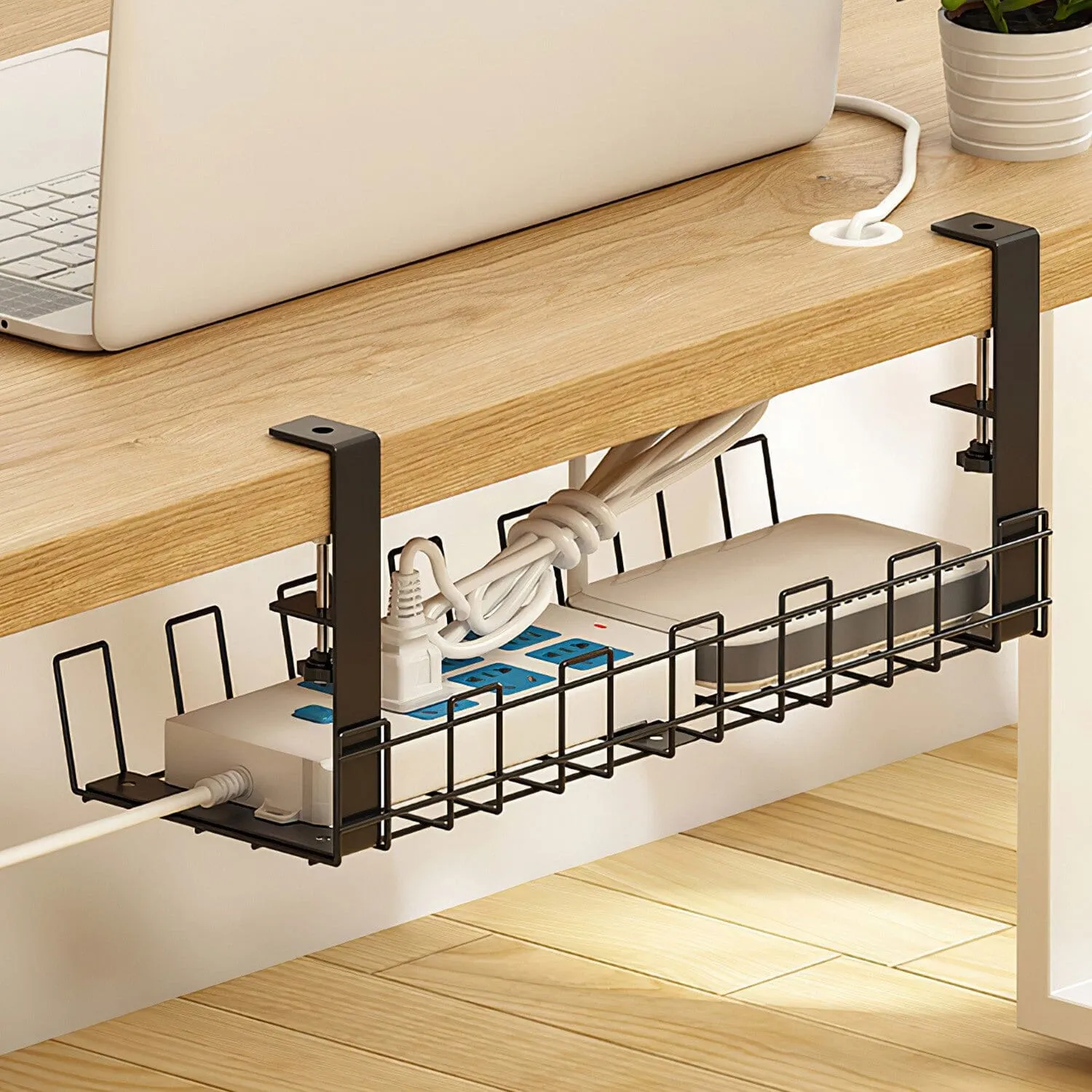 Under Desk Cable Management Tray 15.2in No Drill Desk Cable Cord Organizer