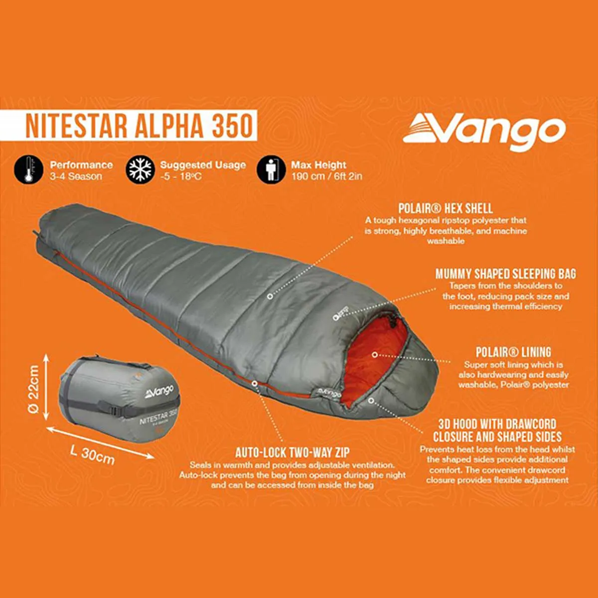 Vango Nitestar Alpha 350 Sleeping Bag Fog