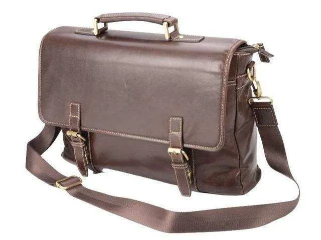 Vibro Genuine Leather Laptop Satchel Bag - 15.4 Inch - Brown