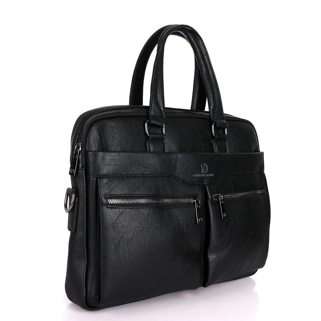 Videng King Men's Authentic Leather Laptop Bag- Black