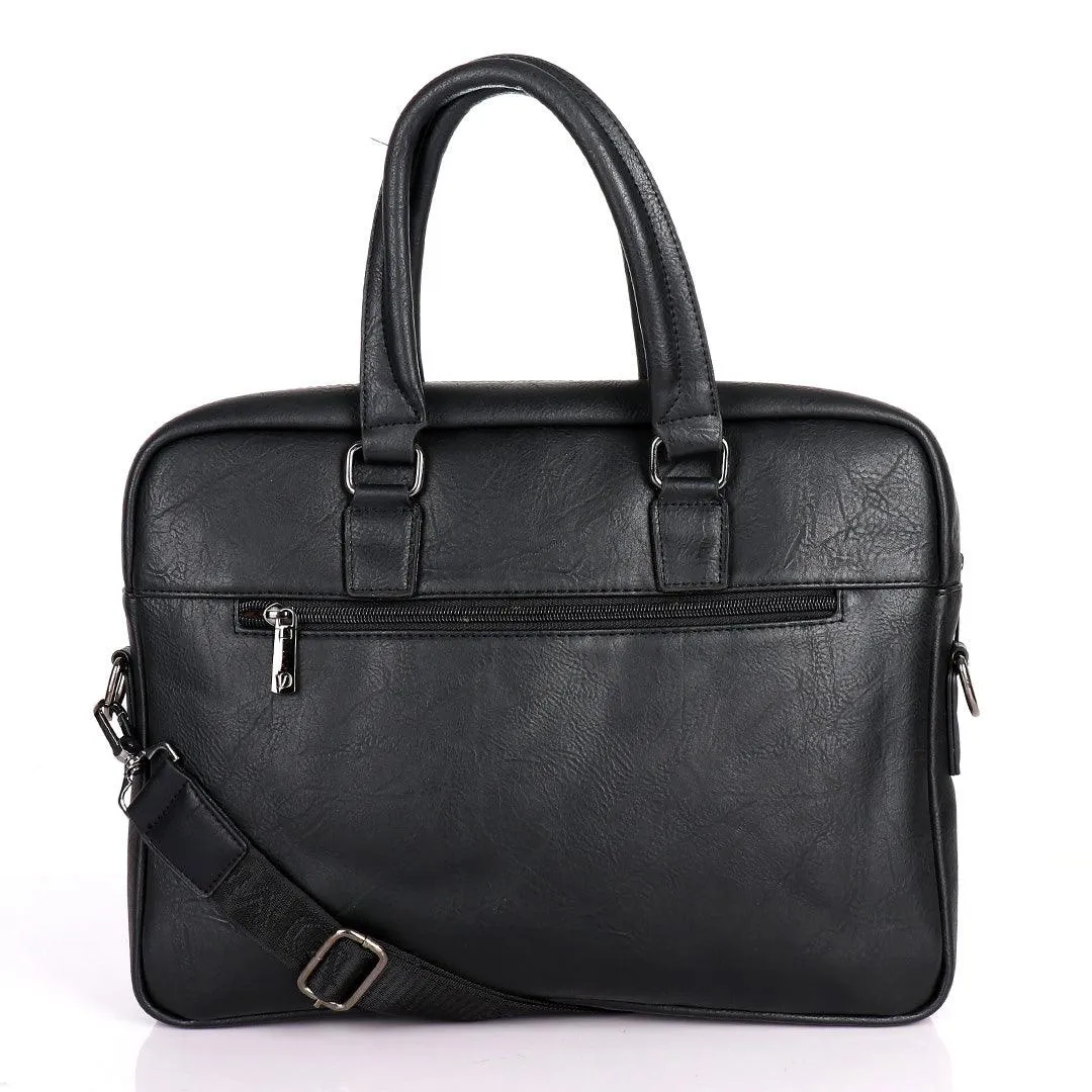 Videng King Men's Authentic Leather Laptop Bag- Black