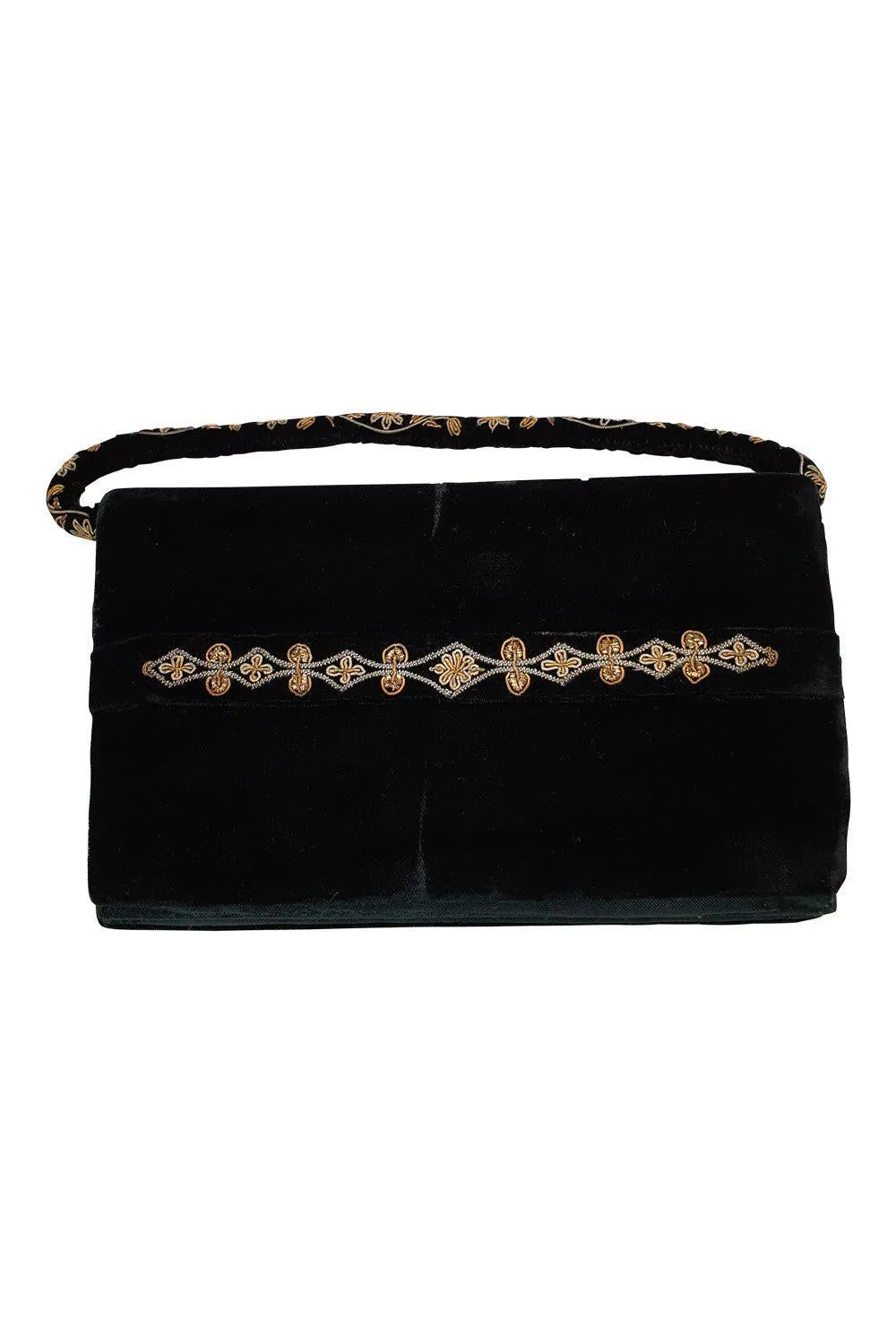 VINTAGE Black Velvet Jewel Embellished Embroidered Zardozi Handbag (S)