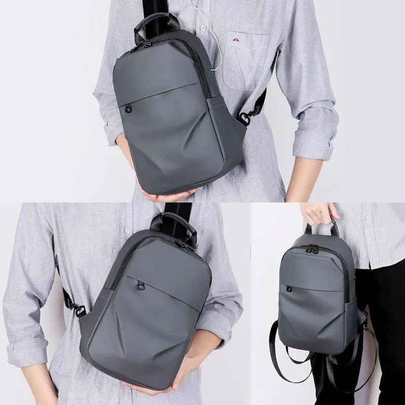 Waterproof Business Casual Solid With Earphone Hole Backpack Crossbody Bag Chest Bag For Male