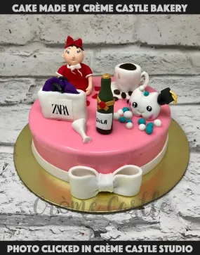 White Bow on Pink Cake