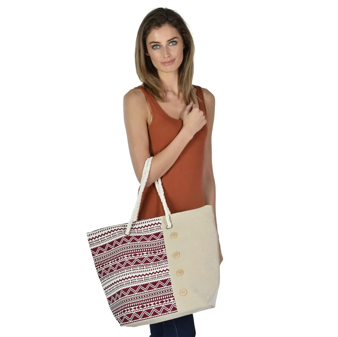 Womens Aztec Canvas Beach Shoulder Bag Shopping Tote