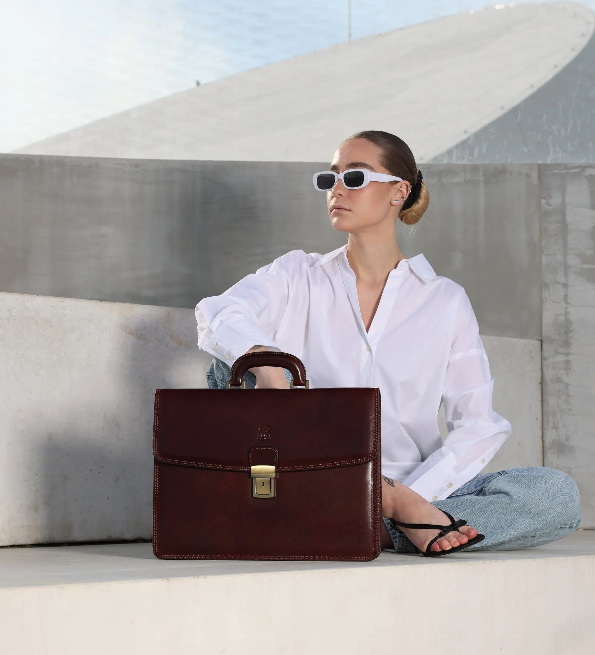 Womens Leather Briefcase - The Sound of the Mountain