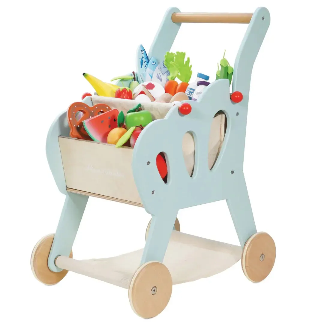 Wooden Shopping Trolley & Cotton Bag