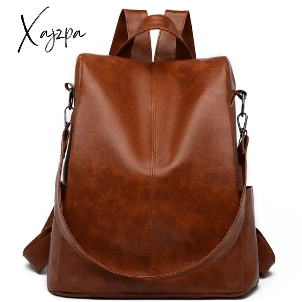 Xajzpa - Luxury Designer Pu Leather Backpack Women Large Capacity Travel Backpacks Female Fashion Anti-theft High Quality Bag for Girls