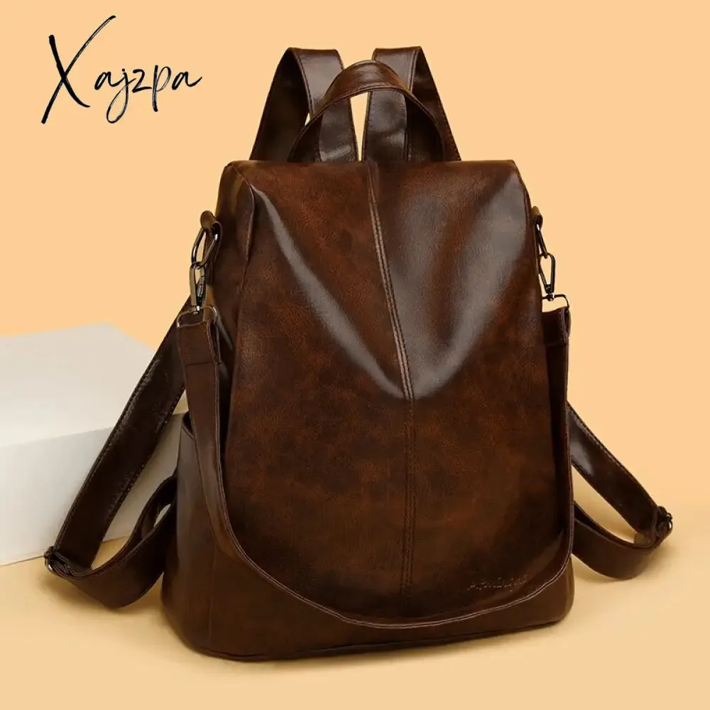 Xajzpa - Luxury Designer Pu Leather Backpack Women Large Capacity Travel Backpacks Female Fashion Anti-theft High Quality Bag for Girls