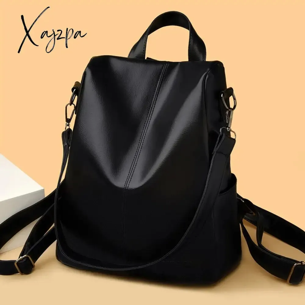 Xajzpa - Luxury Designer Pu Leather Backpack Women Large Capacity Travel Backpacks Female Fashion Anti-theft High Quality Bag for Girls