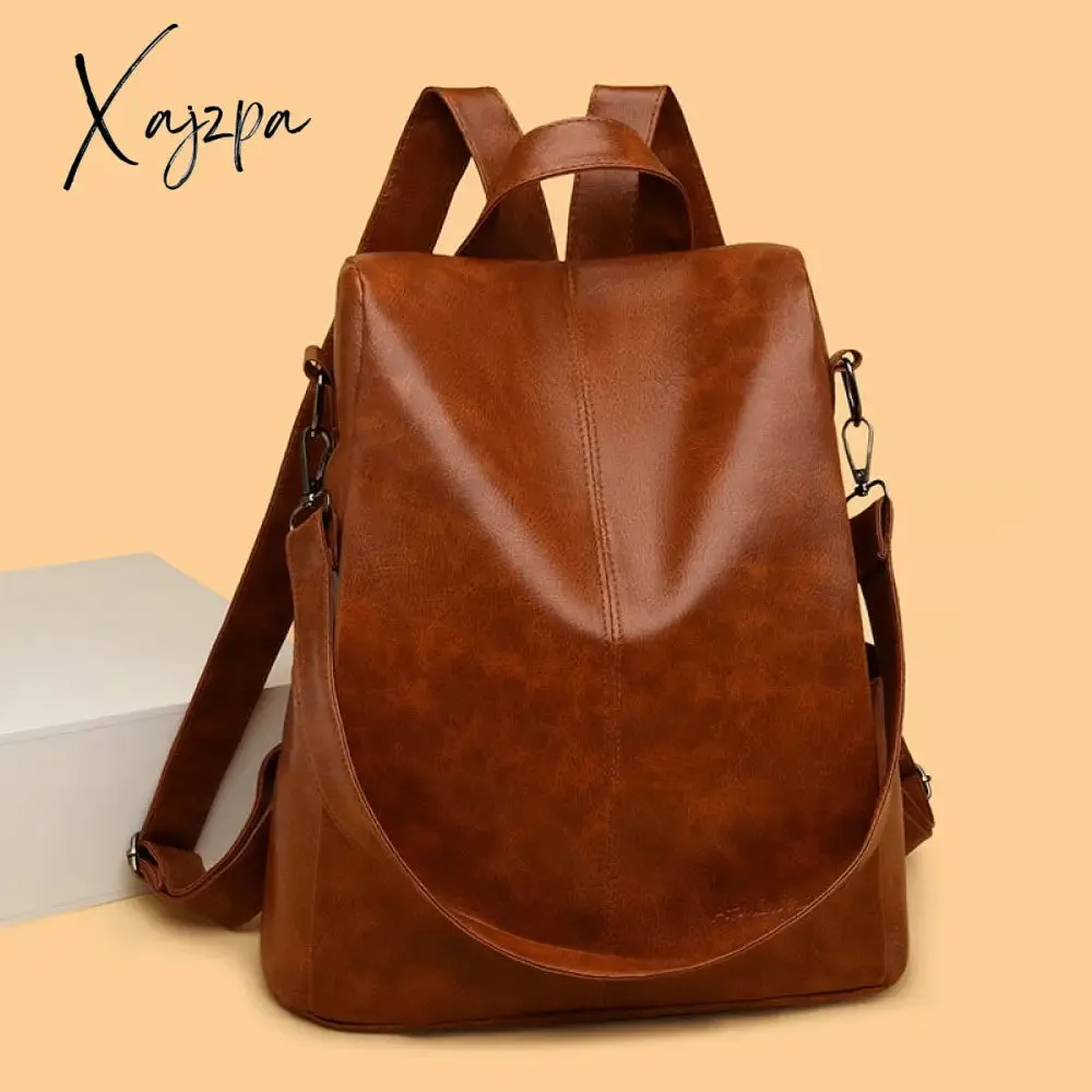 Xajzpa - Luxury Designer Pu Leather Backpack Women Large Capacity Travel Backpacks Female Fashion Anti-theft High Quality Bag for Girls