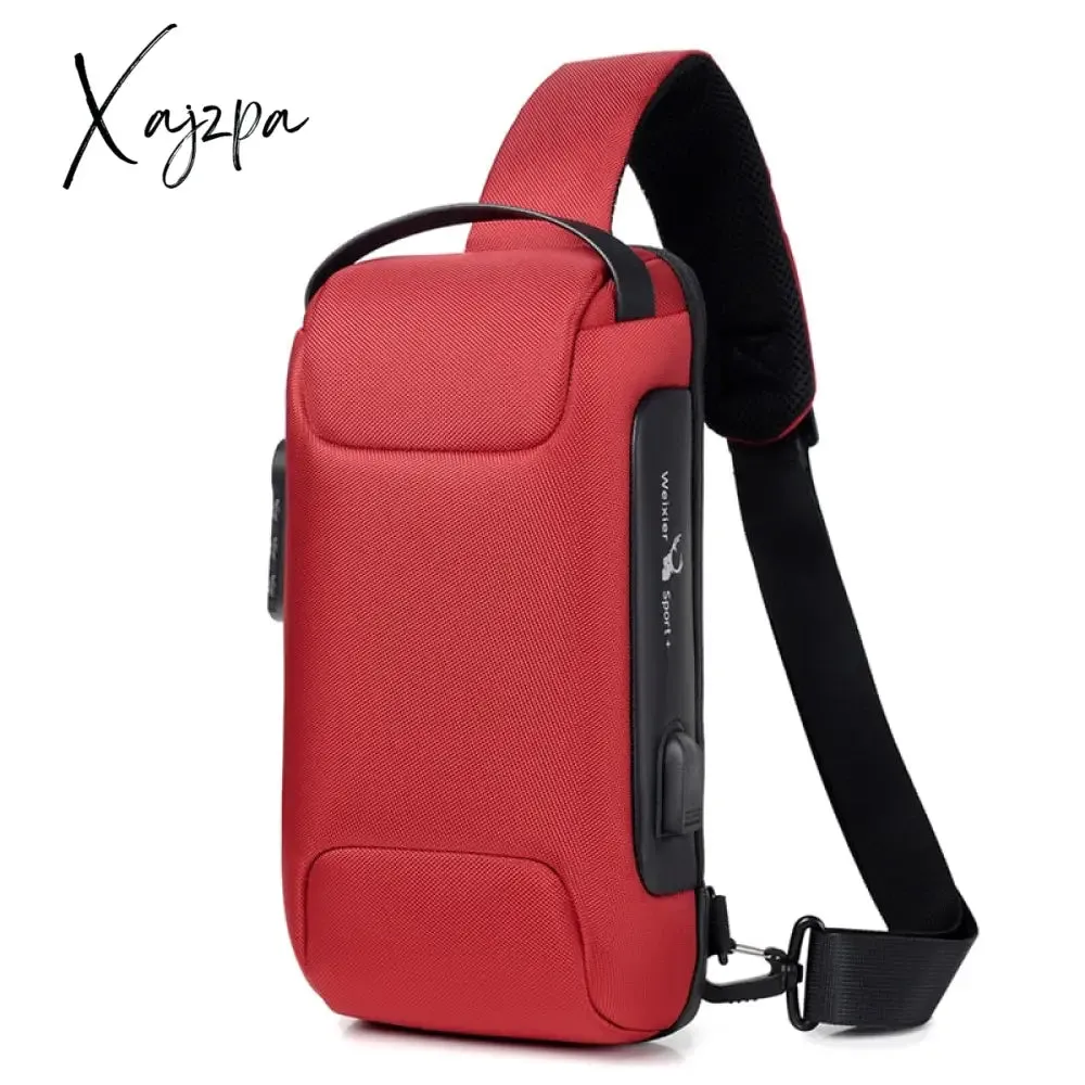 Xajzpa - Men Oxford Sling Backpack Rucksack Knapsack Bags with USB Charge Port Anti-theft Travel Male Motorcycle Messenger Chest Pack Bag