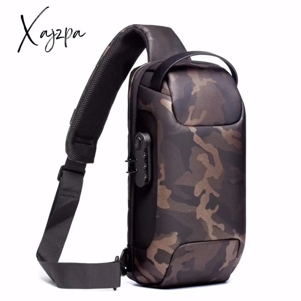 Xajzpa - Men Oxford Sling Backpack Rucksack Knapsack Bags with USB Charge Port Anti-theft Travel Male Motorcycle Messenger Chest Pack Bag