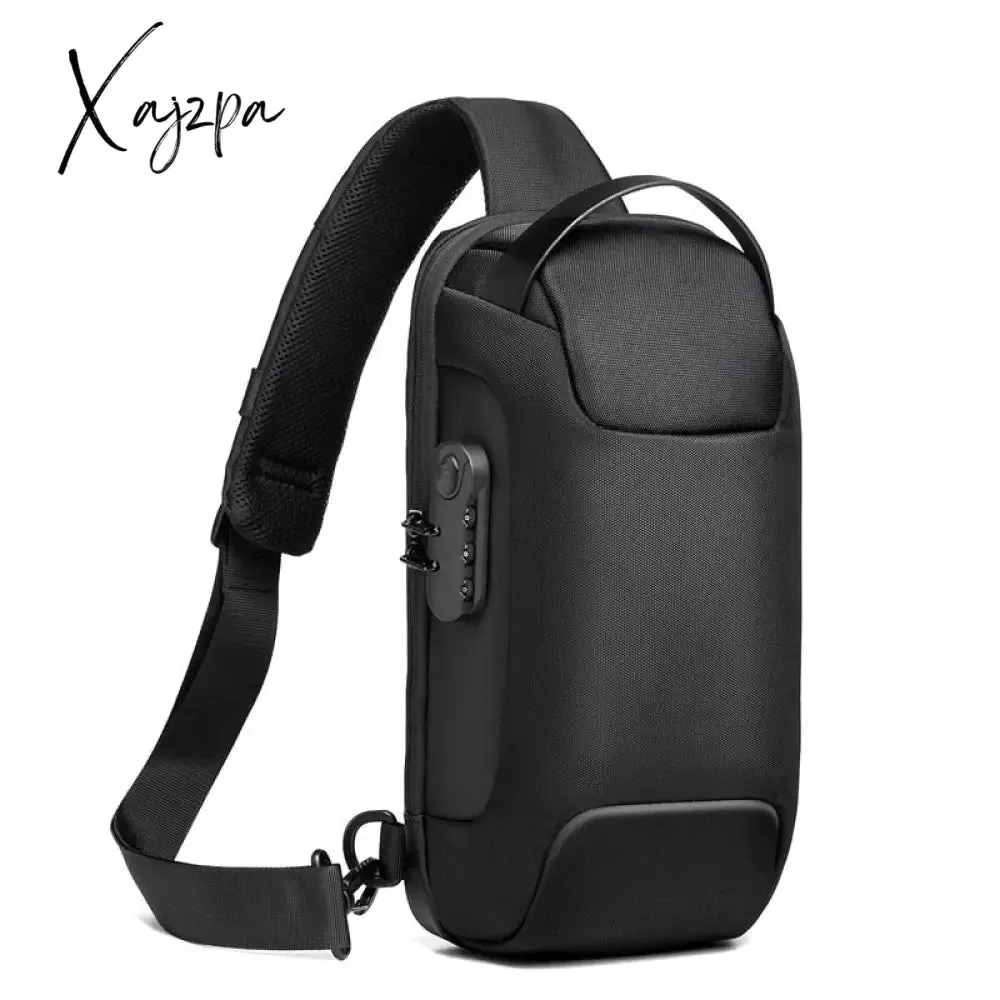 Xajzpa - Men Oxford Sling Backpack Rucksack Knapsack Bags with USB Charge Port Anti-theft Travel Male Motorcycle Messenger Chest Pack Bag