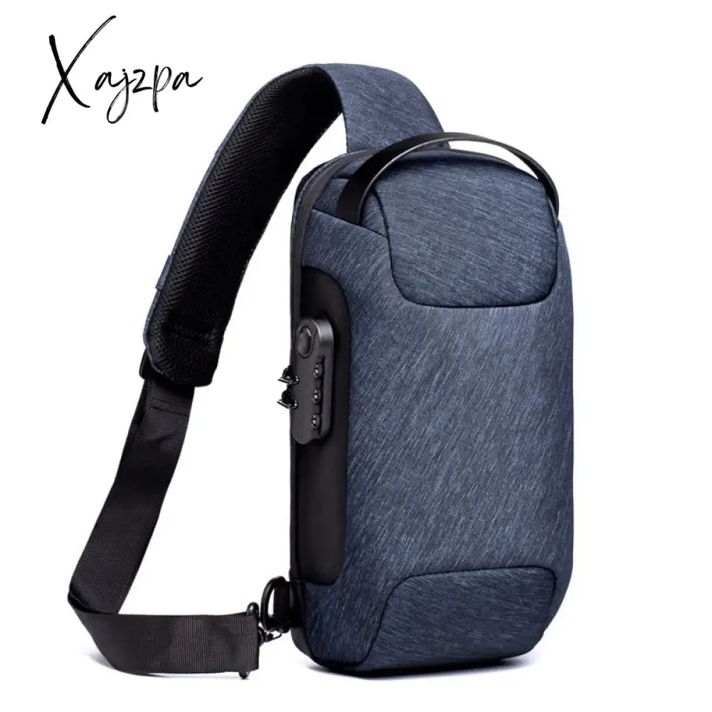 Xajzpa - Men Oxford Sling Backpack Rucksack Knapsack Bags with USB Charge Port Anti-theft Travel Male Motorcycle Messenger Chest Pack Bag