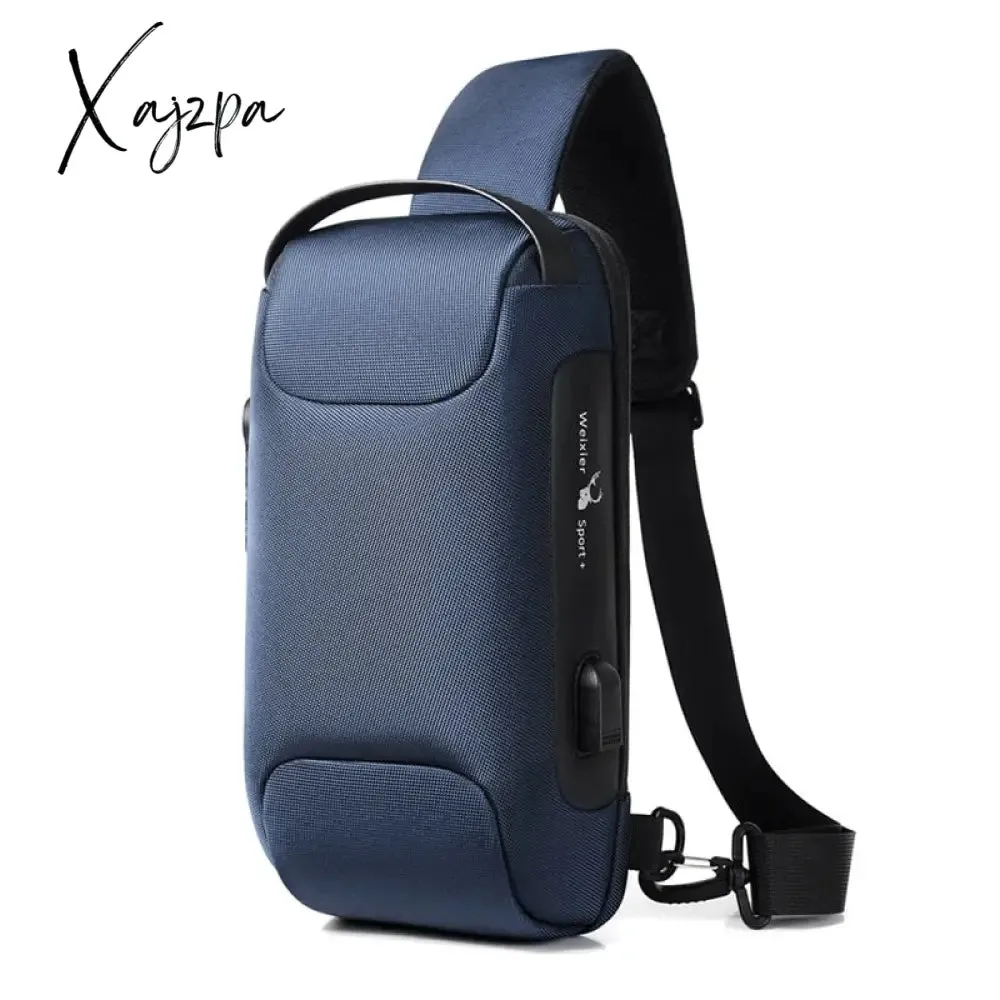 Xajzpa - Men Oxford Sling Backpack Rucksack Knapsack Bags with USB Charge Port Anti-theft Travel Male Motorcycle Messenger Chest Pack Bag